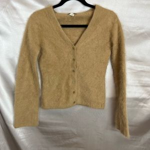 J Crew tan angora wool blend button up cardigan size small